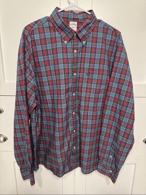 Brooks Brothers Blue and Red Plaid Button-Down Shirt